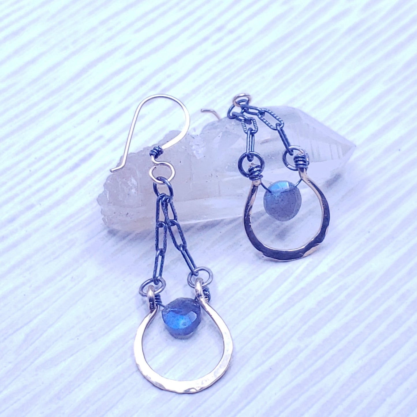 Mixed metal Labradorite earrings