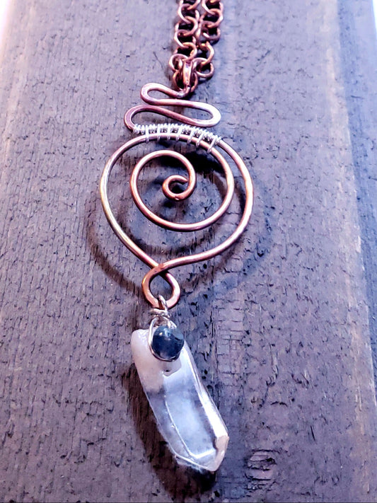 Sterling silver weaved Copper unalome with quartz and kyanite