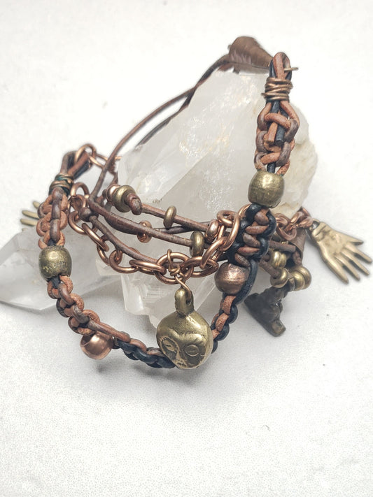 Multi media triple wrap charm bracelet