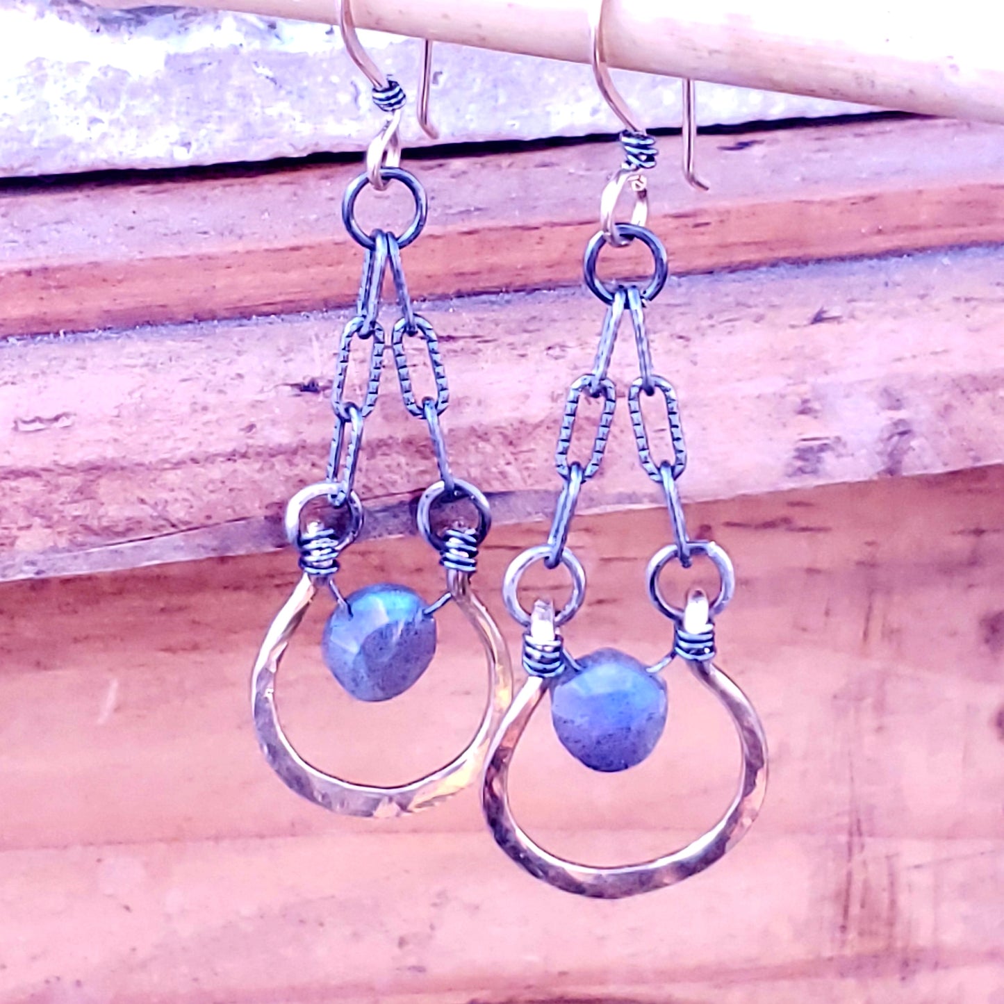 Mixed metal Labradorite earrings