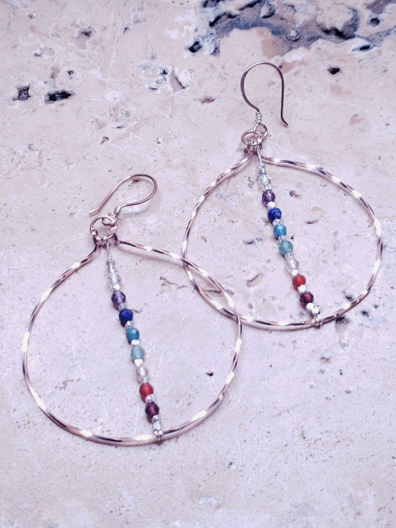 Rose gold chakra hoops