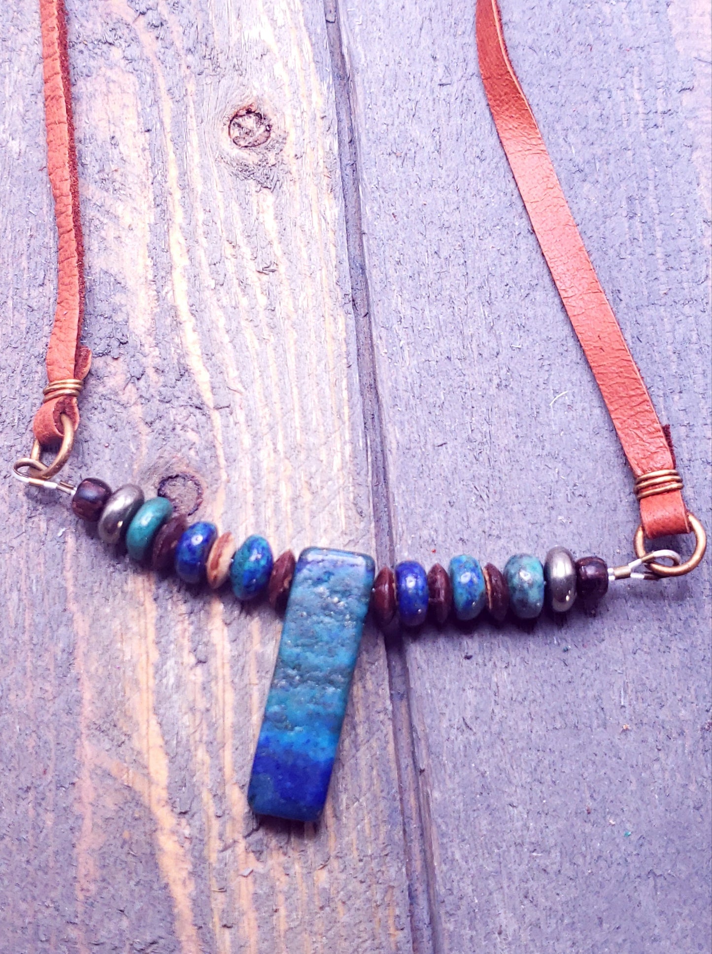 Azurite and wood beads