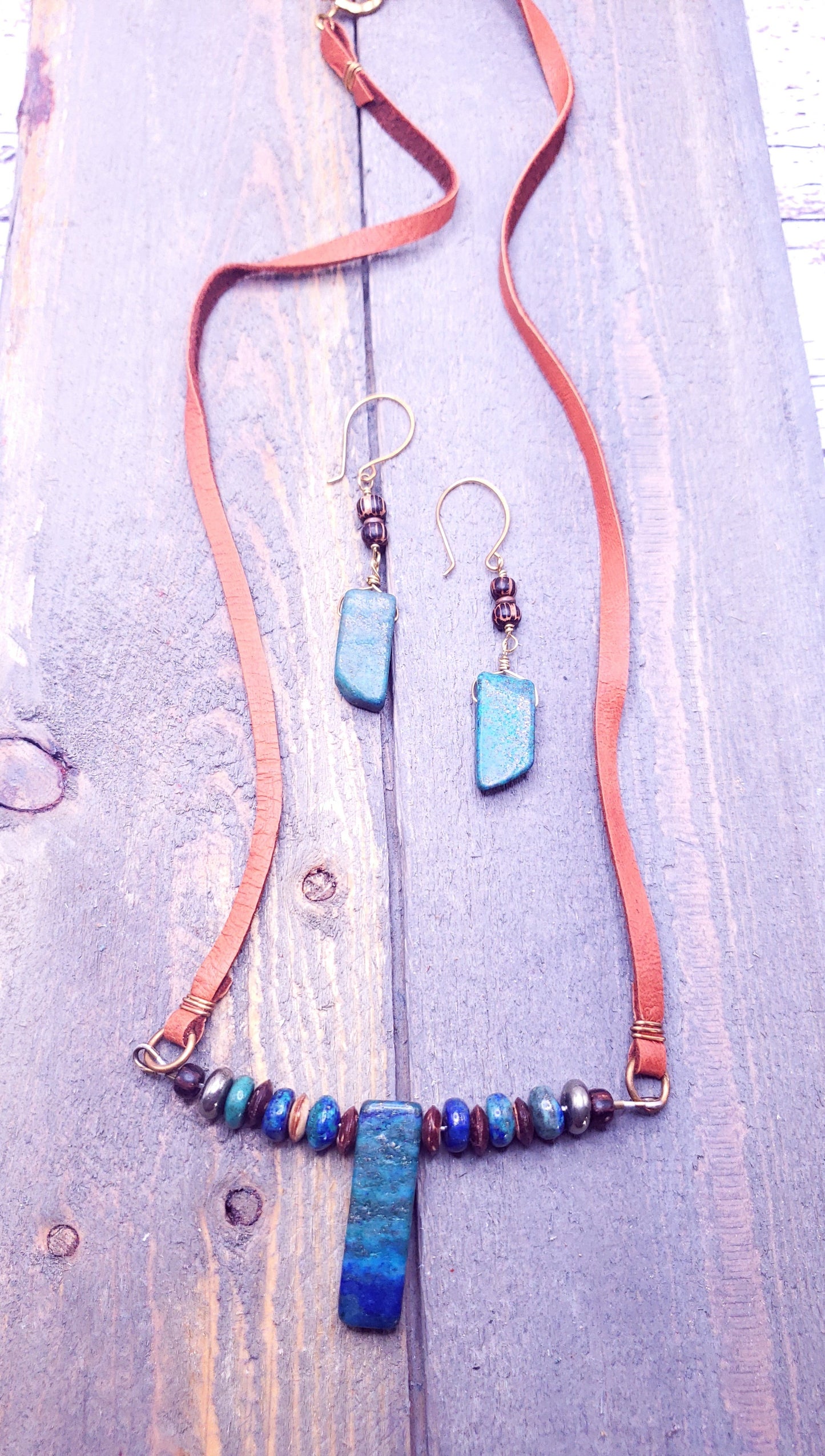 Azurite and wood beads