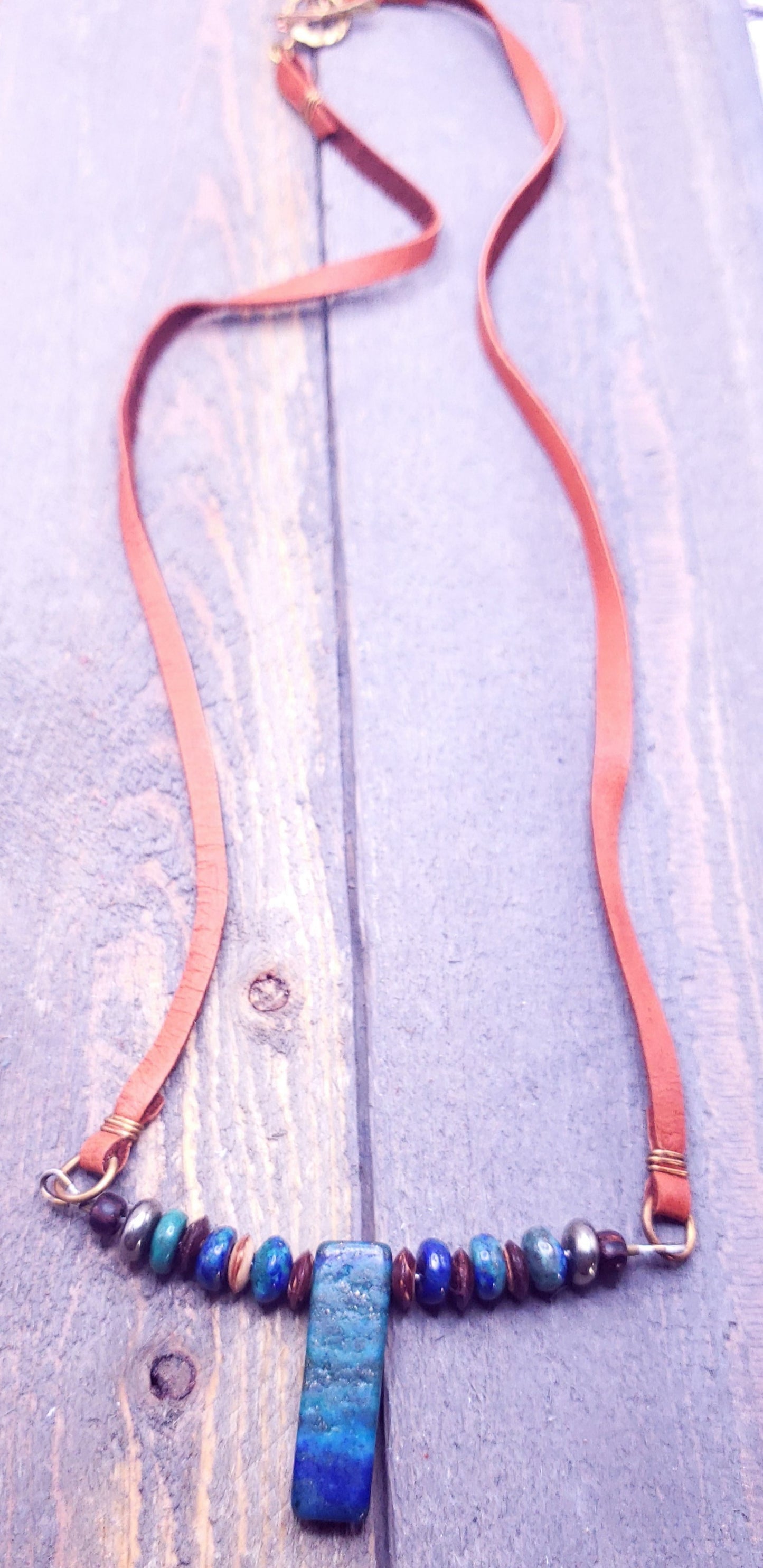 Azurite and wood beads