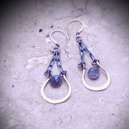 Mixed metal Labradorite earrings