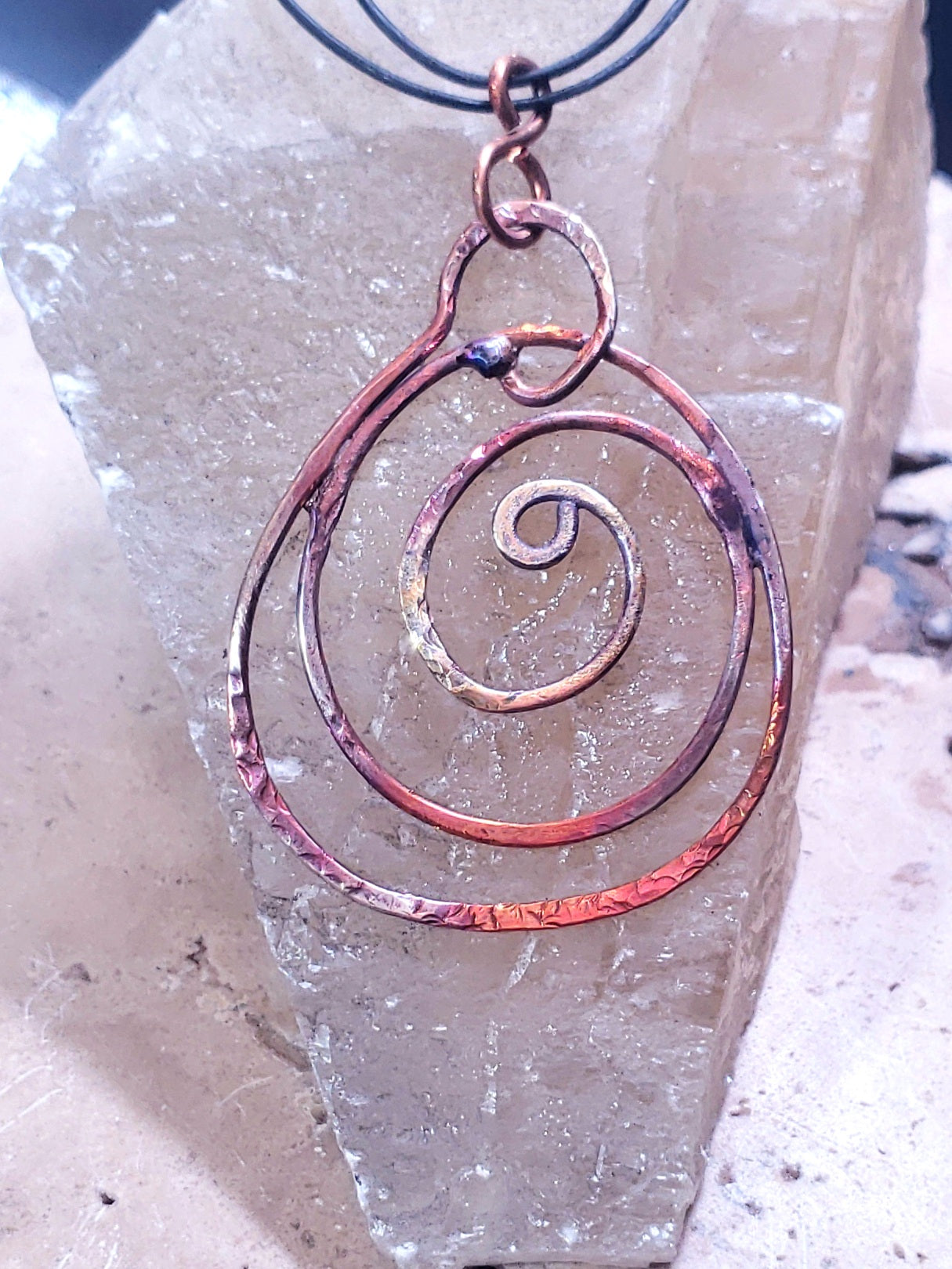 Fire painted copper spiral