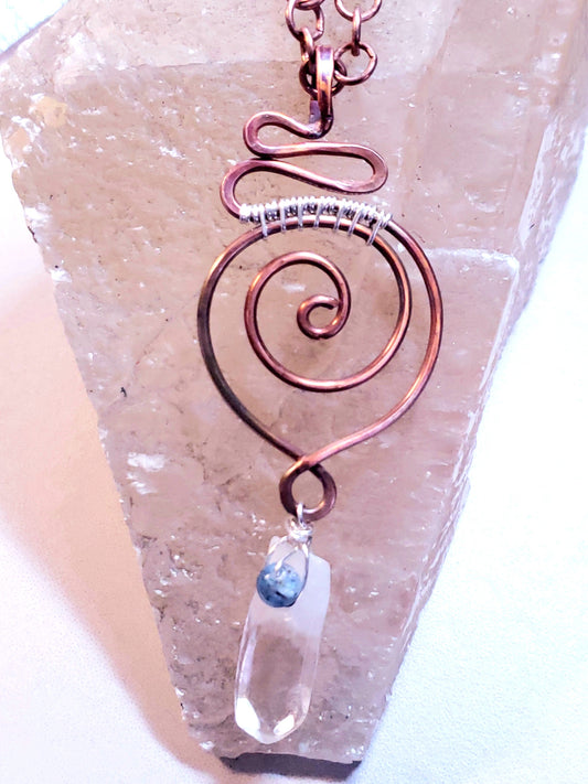 Sterling silver weaved Copper unalome with quartz and kyanite
