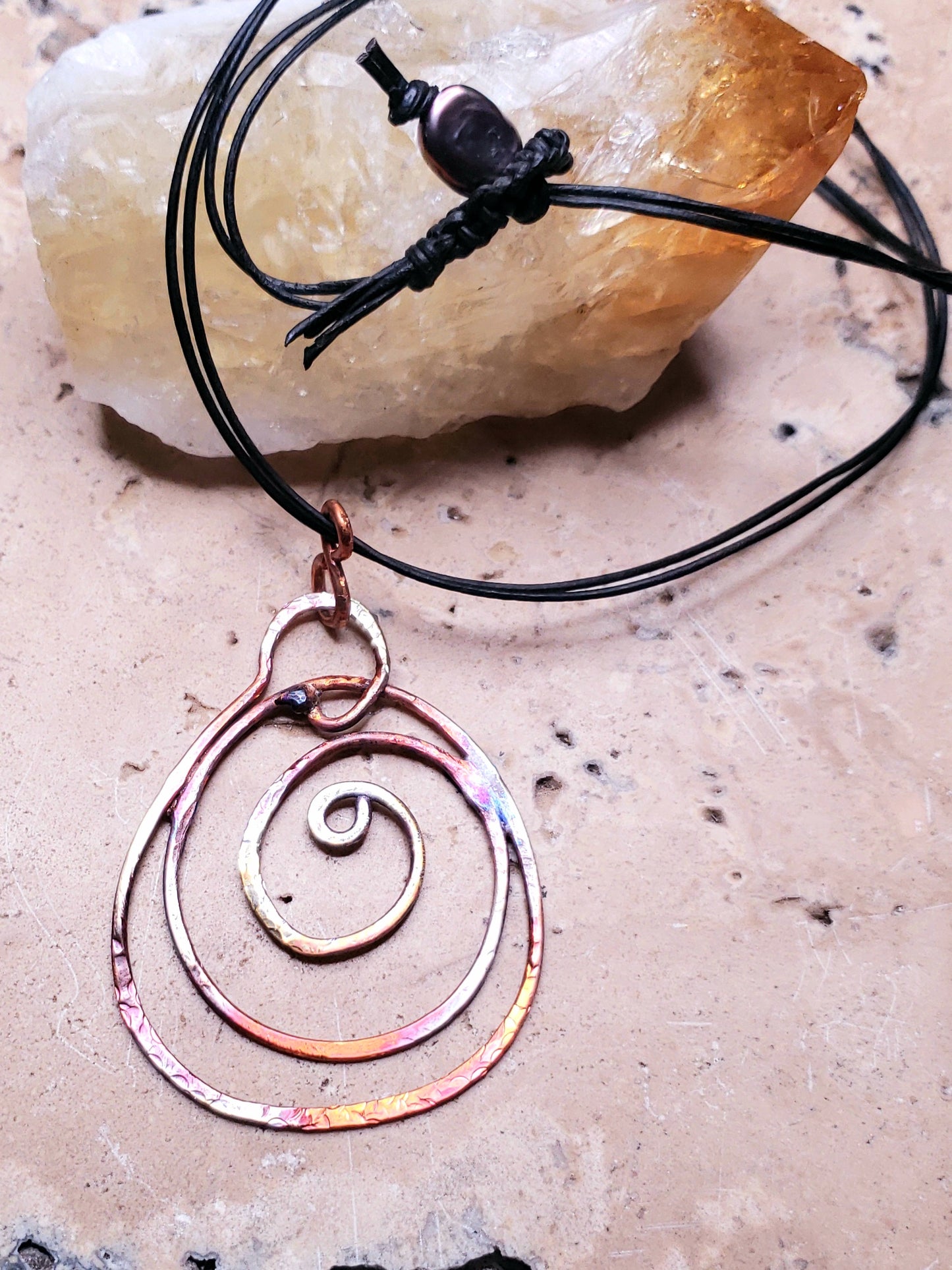 Fire painted copper spiral