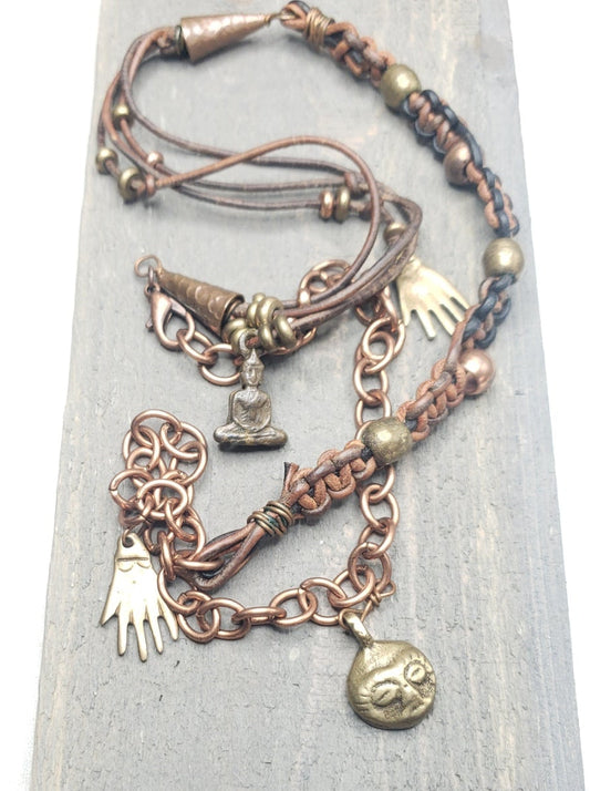 Multi media triple wrap charm bracelet