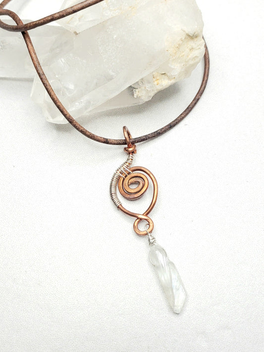 Sterling Silver weaved copper spiral with crystal dangle