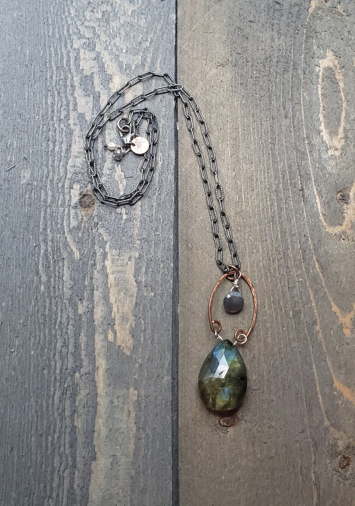 Double Labradorite horseshoe pendant