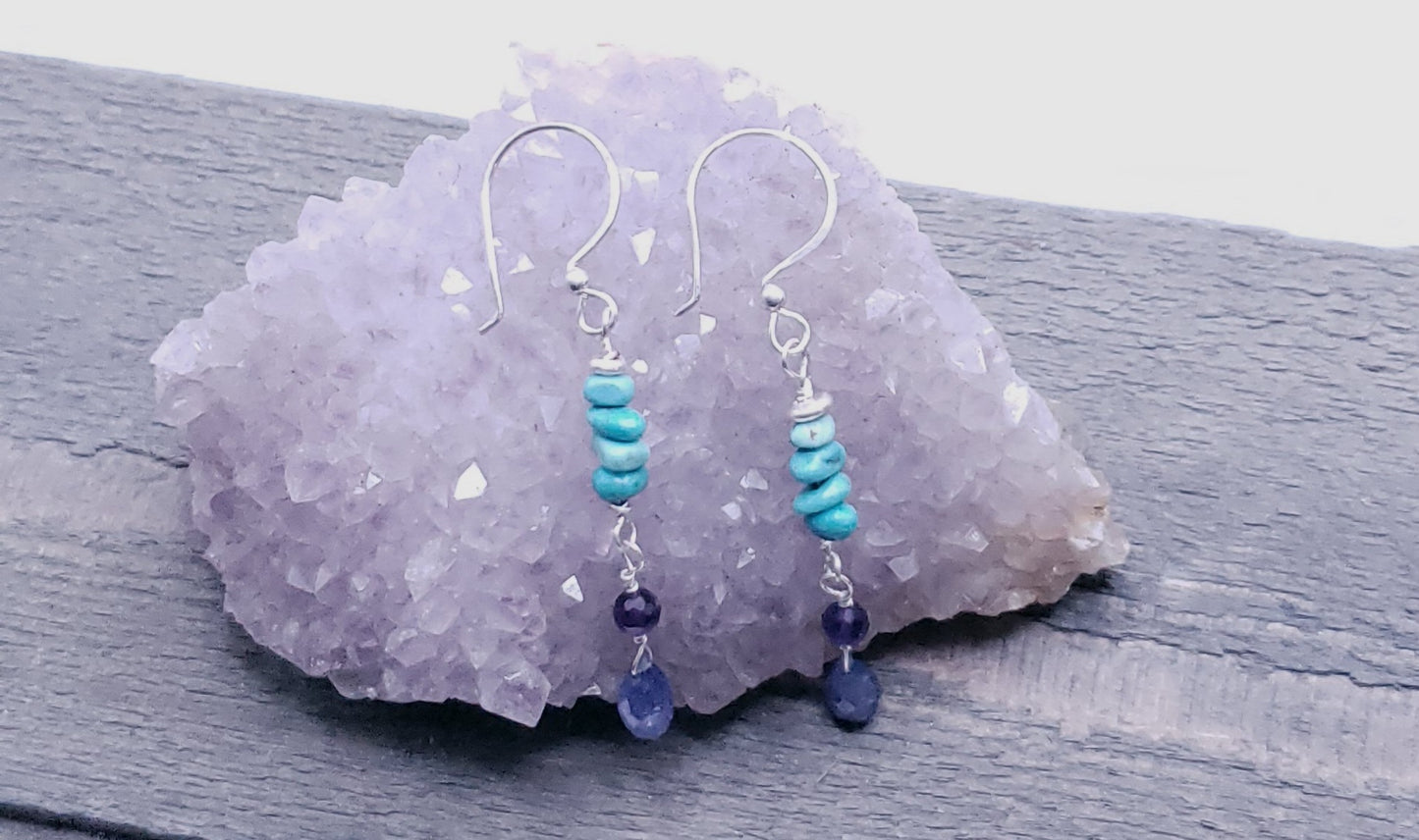 Triple T~Tiny turquoise pebbles with Tanzanite
