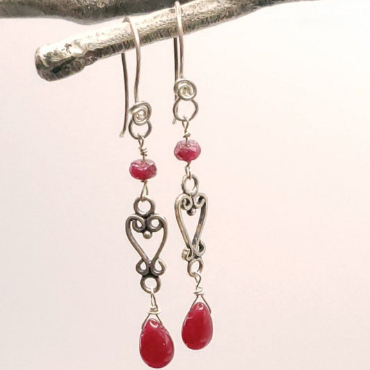 Ruby heart earrings