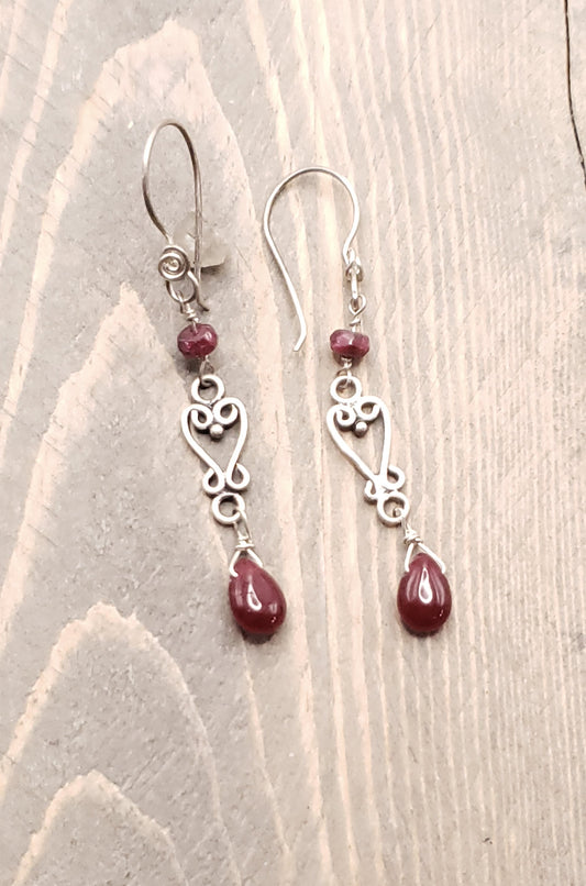 Ruby heart earrings