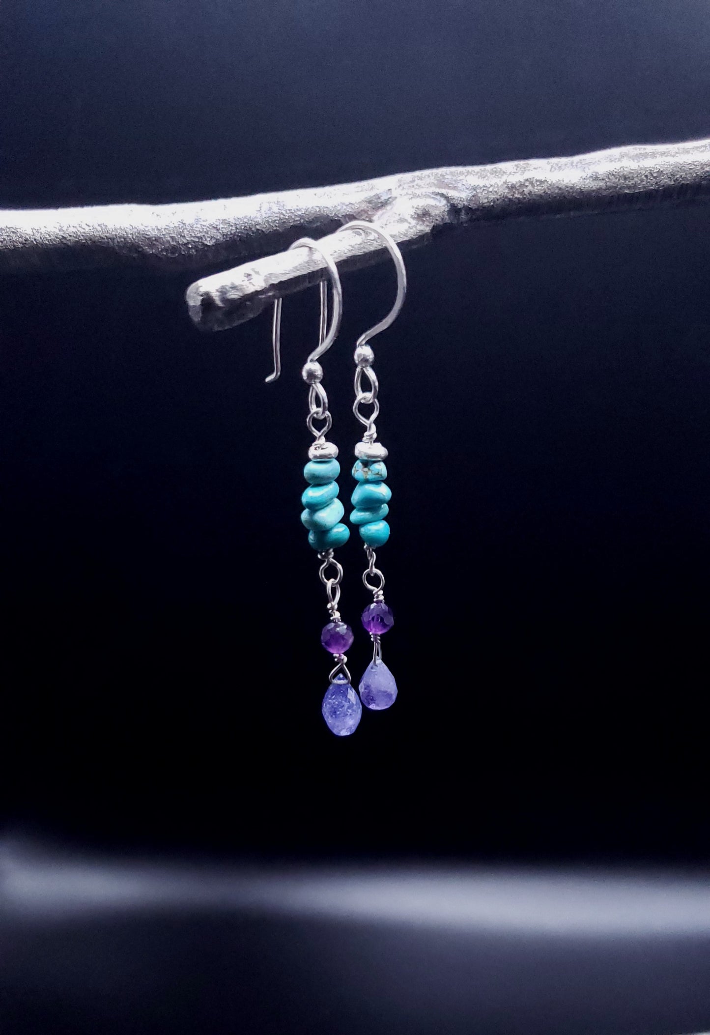 Triple T~Tiny turquoise pebbles with Tanzanite